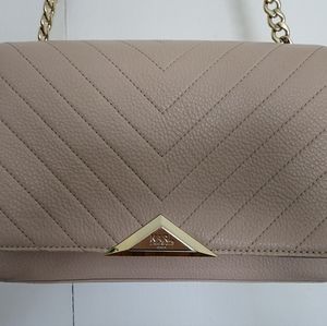 Karl Lagerfeld Paris Chevron Handbag Purse Beige Pink Gold Pebbled Leather Shoul